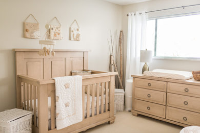 Nursery - mid-sized rustic gender-neutral carpeted and beige floor nursery idea in Vancouver with beige walls