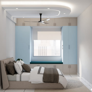 Sky Blue Custom Bedroom Wardrobe