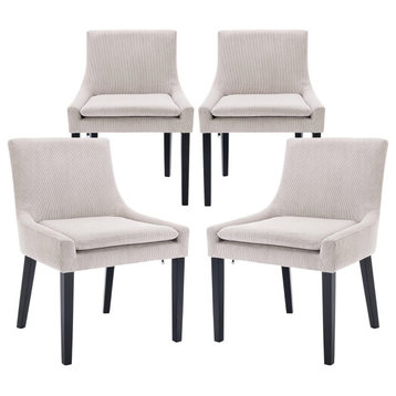 Set of 4 Dining Chair, Corduroy Upholstered Seat With Mid Rise Back, Beige