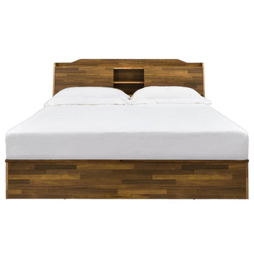 Bd00542Q Queen Bed With Storage, Walnut Finish, Hestia
