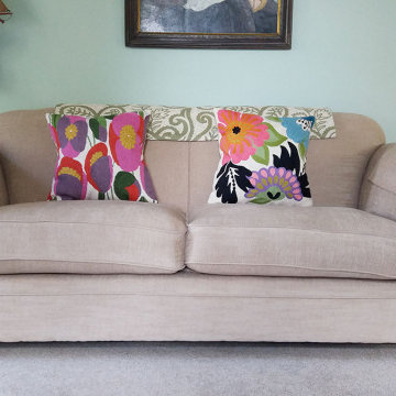 Lily Bloom Modern Accent Pillow Cover Hand Embroidered 18" x 18"