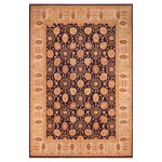 Bareens Designer Rugs - Bohemien Ziegler Tina Aubergine Beige Hand-Knotted Wool Rug - 8'11'' x 12'0'' - Enhance the ambiance of your home with this magnificent Persian-influenced Turkish hand-knotted rug made by skilled artisans capable of creating the most exceptional vegetable dyes and hand-spun wool. This exquisite handmade rug is a one-of-a-kind Peshawar Kafkaz, otherwise identified as Chobi, Chobi Peshawar, Oushak, or Ziegler rug. These handmade rugs are crafted in Pakistan utilizing superior-quality wool imported from Australia, New Zealand, and Korea in two types of weaves: the Persian weave and the Mori weave. This rug is meticulously crafted by hand using the finest natural vegetable dyes extracted from local plants. The artisans use a blend of hand-spun local and fine merino wool, resulting in a rug with a compelling texture, higher lanolin content, and longer staple. The artisans occasionally incorporate natural or artificial silk into the pile to enhance specific motifs. The finished product is an awe-inspiring execution of flawless design and an understated palette that exudes elegance.