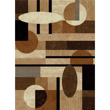 Contemporary Circles Brown Area Rug 8x11 Modern Block Carpet-Actual 7'10"x10'6"