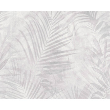 Floral Textured Wallpaper, Palm Tree Leaves, 374115, Gray Silver, 1 Roll