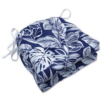 Pillow Perfect Delray Navy Reversible Chair Pad, Set of 2