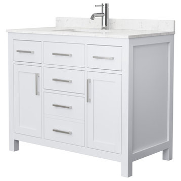 42" Single Bathroom Vanity, White, Carrara Cultured Marble Countertop, Sink