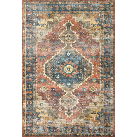 Rust Blue Printed Polyester Skye Area Rug by Loloi II, 6'-0" X 9'-0"