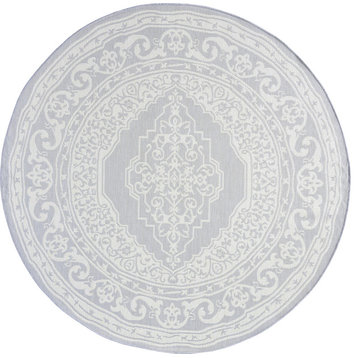 Eamon Oriental Floral Indoor Rug, Gray/Cream, 5'3" Round