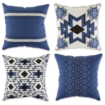DII Asst French Blue Aztec Print Pillow Cover, Set of 4