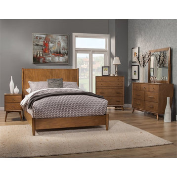 Alpine Furniture Flynn Mid Century California King Panel Bed in Acorn (Brown)