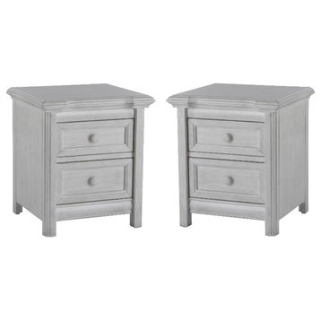 Home Square Transitional Wood Nightstand in Vintage White - Set of 2