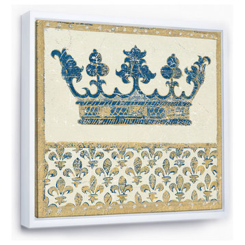 Designart Fleur De Lis Gold Crown Ornate Glam Print Canvas Art, White, 30x30