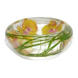 Yellow/Pink Spotted Phalaenopsis Flower Bowl - Home Decor