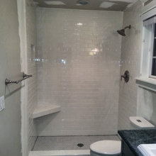 shower w/subway tiles-corner bench