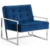 Alexis Velvet Upholstered Accent Chair, Chrome Base With Navy Seat