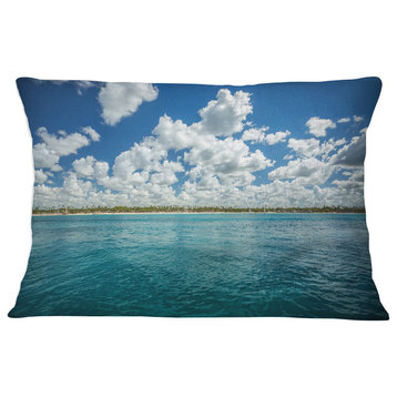 White Fluffy Clouds Over Sea Oversized Beach Throw Pillow, 12"x20"