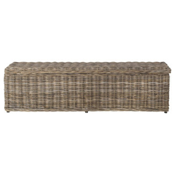 Madison Wicker Bench With Storage Gray
