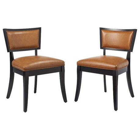 Modway Pristine Solid Wood and Vegan Leather Dining Chairs in Tan (Set of 2)