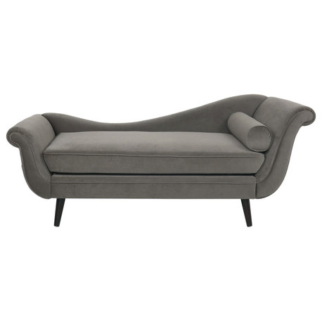 Jakyrah Contemporary Chaise Lounge With Scroll Arms, Taupe/Dark Brown, Velvet