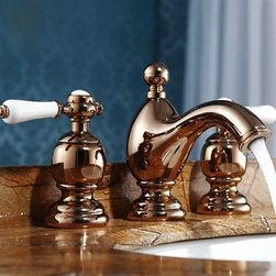 Rose Gold Plated 3 pcs Basin Faucet Dual Ceramic Handle Mixer Tap - Bathroom Sink Faucets