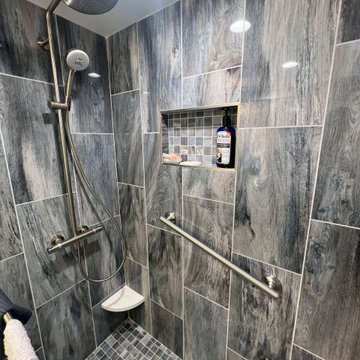 Master Bathroom Remodeling in Alexandria with Walk-in shower and white cabinets