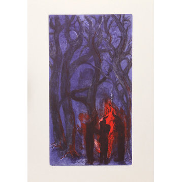 Rainer Fetting "Three Figures Around Fire" Color Etching