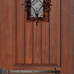 2 Panel V-Groove Cherry and Walnut Door with Speakeasy & Clavos &bull; 6' 8" Tall - Front Doors