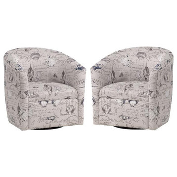 Home Square Coastal Polyester Fabric Swivel Accent Chair in Gray - Set of 2