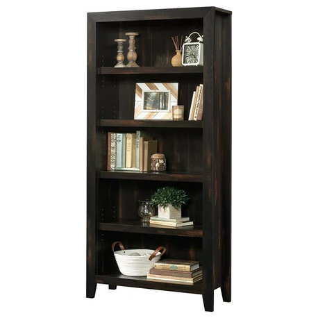 Tall Rustic 5-Shelf Bookcase in Char Pine with Adjustable Shelving