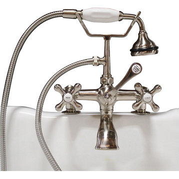 Clawfoot Tub Faucet, Hand-Held Shower, 2" Deck Mount Risers, Brushed Nickel