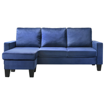 Navy Blue Velvet L-Shaped Sofa