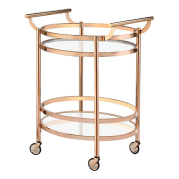 Oval Metal Serving Cart, Clear Glass and Copper