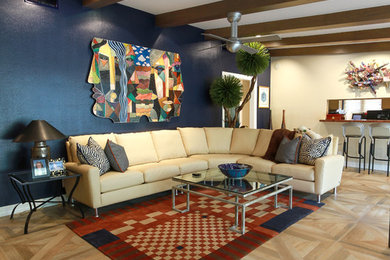 This is an example of a mid-sized contemporary living room in Houston.