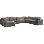 Meridian Furniture - Cozy Velvet Upholstered Comfort 7-Piece U-Shaped Modular Sectional, Gray - Bring home this Cozy 7-piece sectional for a fresh new look. Embrace casual elegance with this Cozy velvet cloud-like comfort modular fiber-filled seating option. Handsome from all angles, this piece features soft Gray velvet upholstery to make it an easy fit in any room. This modular piece can be combined with other items in the Cozy collection to create a seating group of your dreams. The cushions on this piece are exceptionally comfortableand filled with fiber for luxury that you deserve as you rest and relax.