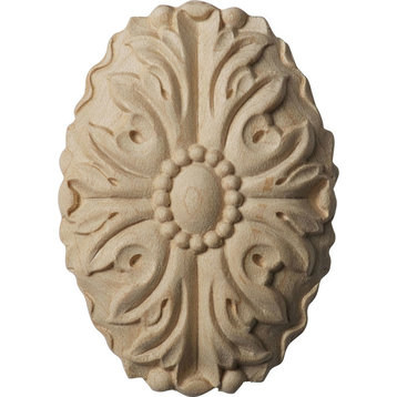 Ashford Oval Rosette Rubberwood, 1 7/8"W x 2 3/4"H x 1/2"P