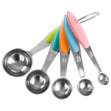 Measuring Spoons. Stainless Steel, Color Handles, 5-Piece Set