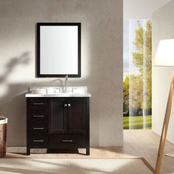 37 inch Single Sink Espresso Finish Bathroom Vanity Carrara White Marble Top - Bathroom Vanities And Sink Consoles