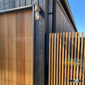 Custom Red Cedar Panel Door & Gates with Vertical Shiplap/Battens