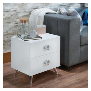 2 Drawers Night Stand With Tapered Chrome Leg Midcentury Nightstands And Bedside Tables By Flatfair