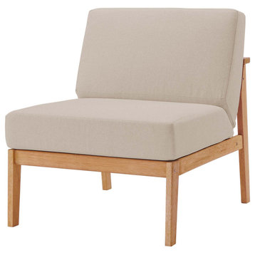 Sofa Middle Chair, Wood, Brown Natural Taupe Gray, Modern, Outdoor Patio Cafe