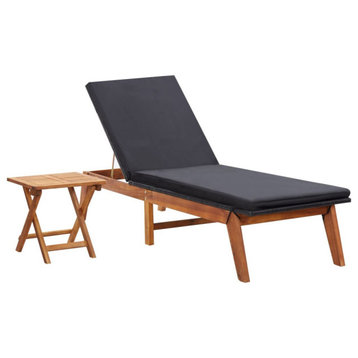 vidaXL Patio Lounge Chair with Table and Cushion Poly Rattan Solid Acacia Wood