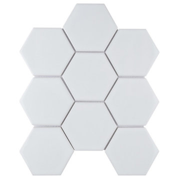 Metro Super 4" Hex Glossy White Porcelain Floor and Wall Tile