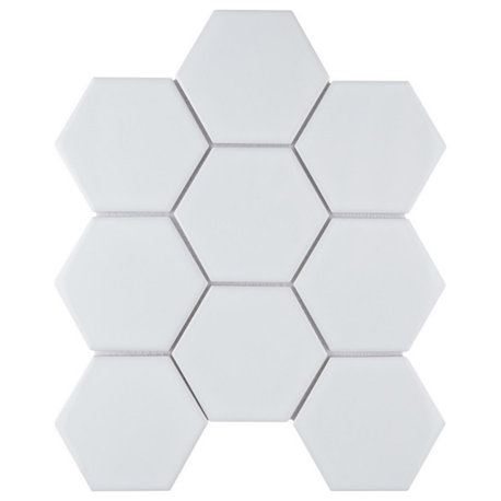 Metro Super 4" Hex Glossy White Porcelain Floor and Wall Tile