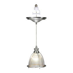 Brushed Nickel Finish with Halophane Glass Cage Instant Pendant Light Conversion - Pendant Lighting