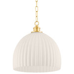 Mitzi - Hillary 1 Light Pendant, Aged Brass - Hillary captures the cottage charm captivating the design world. The single light pendant, available in aged brass and old bronze features a fluted glass shade dangling elegantly from the chain. Stunning on its own, this antique darling proves better in pairs, layered in multiples over a kitchen island or dining scene. Also available in a smaller size.