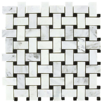 Carrara Basketweave Pattern Polished Mosaic Tile, 12"x12", Set of 10
