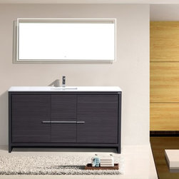 60 inch Gray Oak Modern Single Sink Bathroom Vanity with White Quartz Top - Bathroom Vanities And Sink Consoles