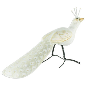Novica Handmade Albino Indian Peafowl Ceramic Figurine