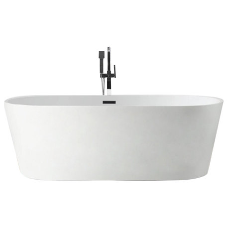 Freestanding Acrylic Bathtub, White/Oil Rubbed Bronze, 54"