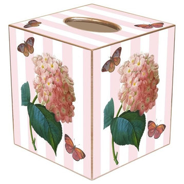 TB542-Pink Hydrangea on Pink Stripe Tissue Box Cover